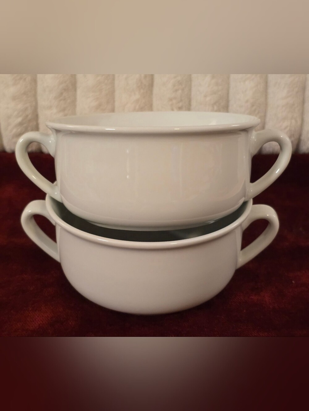 Williams Sonoma Essential White Cream Soup Bowls Double Handled Porcelain Set 2